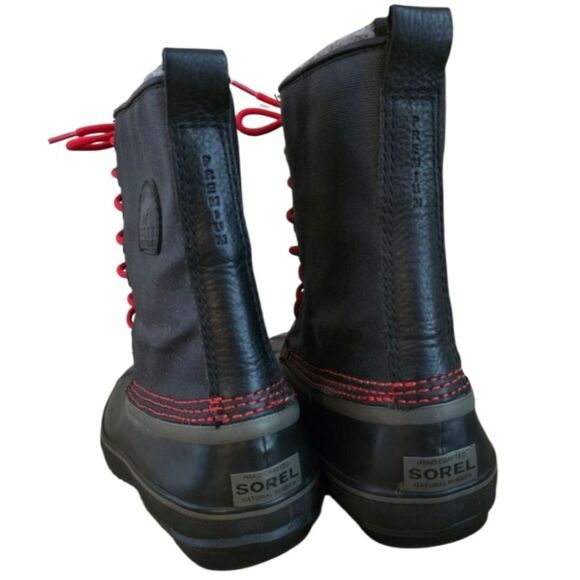 SOREL Boots Mens Size 9 1964 Premium Waterproof Boots Black Red NM1560-012 - Picture 3 of 8